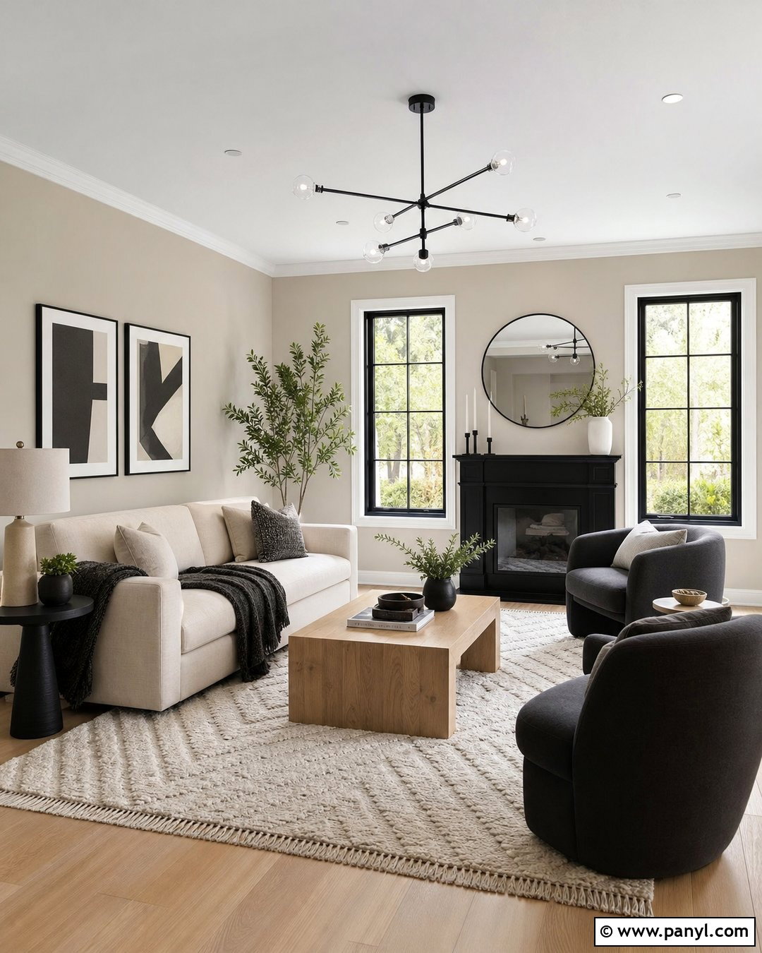 Pale Oak Living Room With Black Accents - 30 Pale Oak Walls