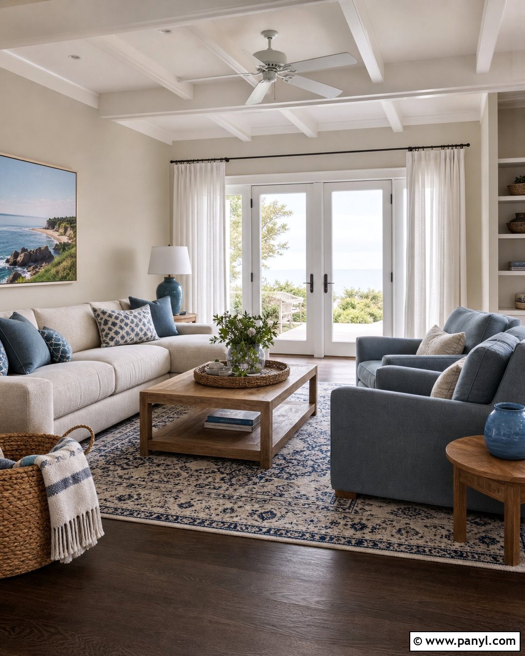 Pale Oak Living Room With Blue Decor - 30 Pale Oak Walls