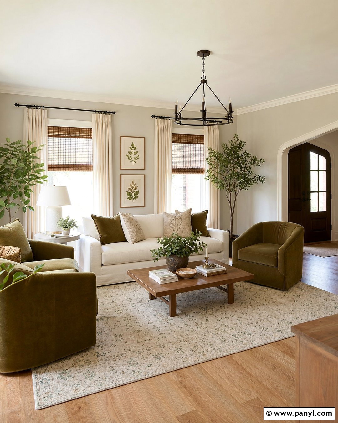 Pale Oak Living Room With Green Accents - 30 Pale Oak Walls
