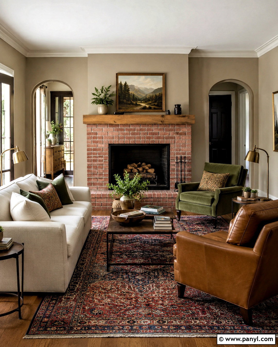 Pale Oak Living Room With Red Brick Fireplace - 20 pale oak benjamin moore living room ideas