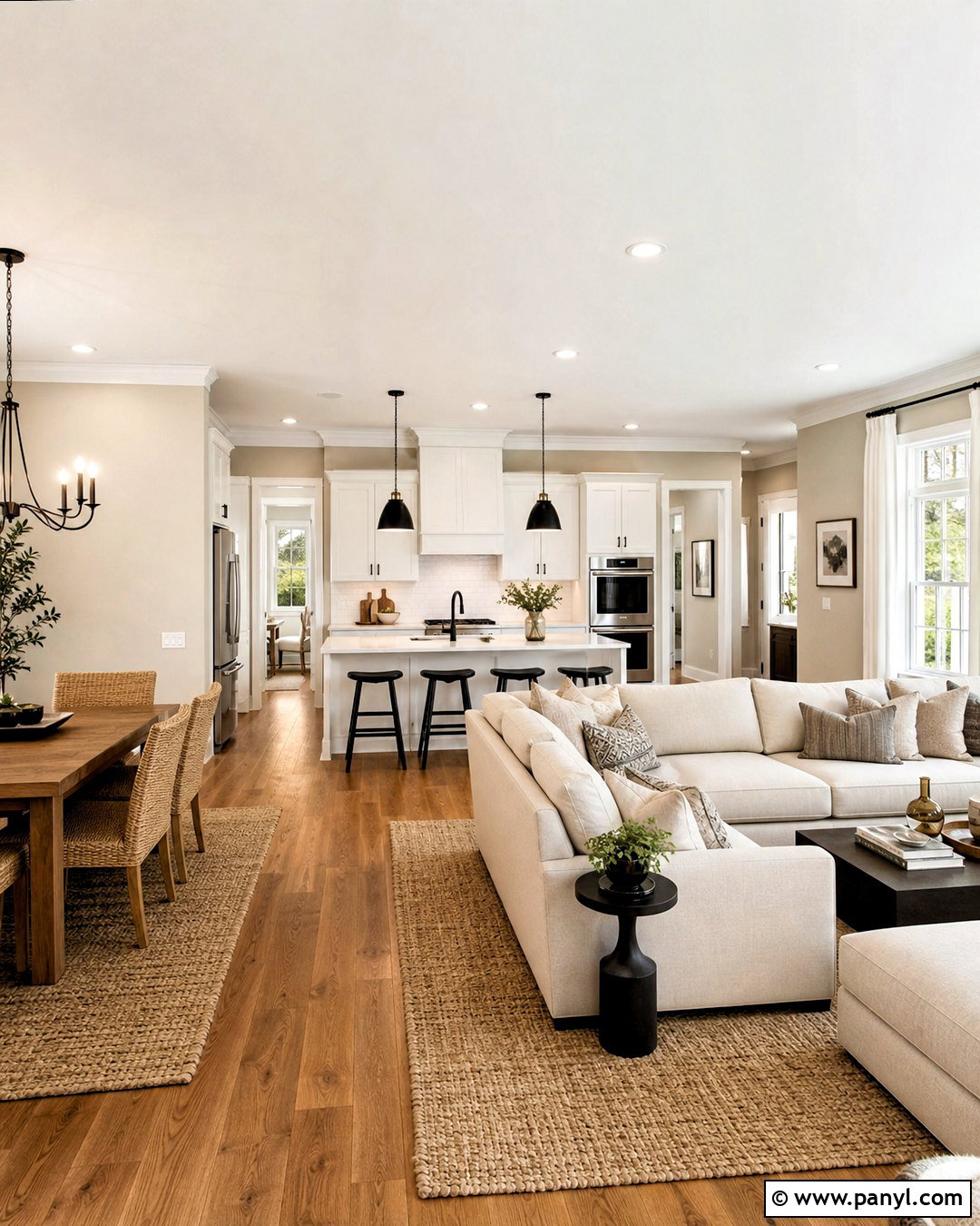 Pale Oak Open Floor Plan With White Dove Trim - 20 pale oak and white dove ideas