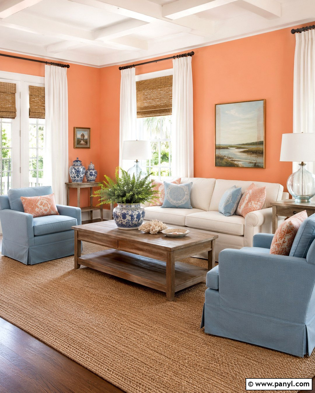 Pale Orange Coastal Living Room - 20 Pale Orange Wall Paint Ideas