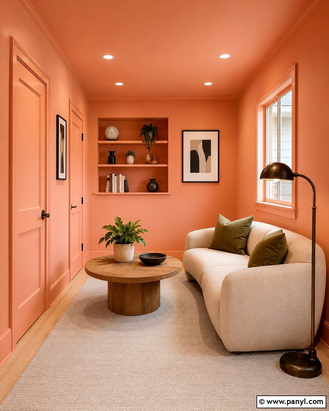 Pale Orange Color Drenched Small Room - 20 Pale Orange Wall Paint Ideas