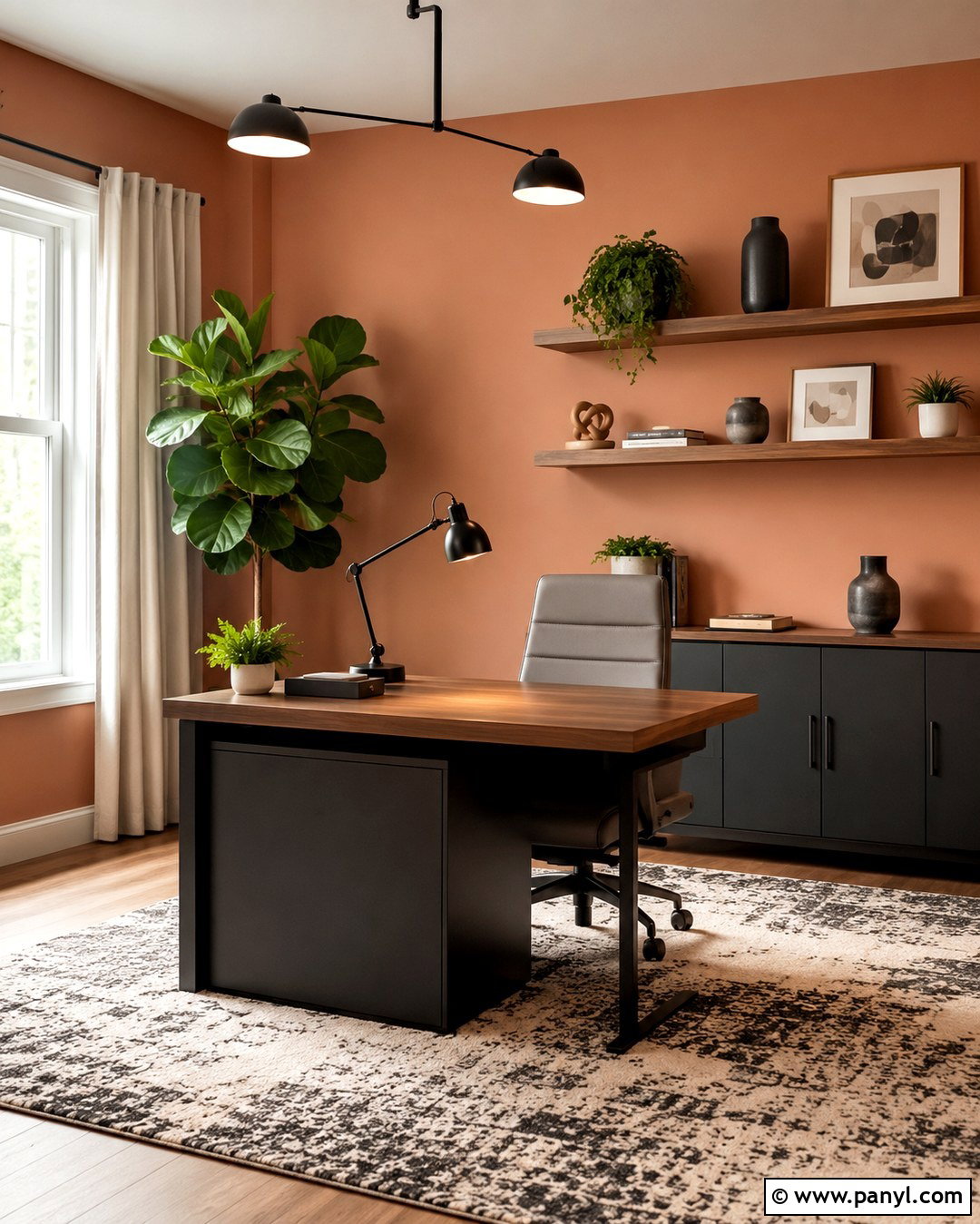 Pale Orange Home Office With Charcoal Accents - 20 Pale Orange Wall Paint Ideas