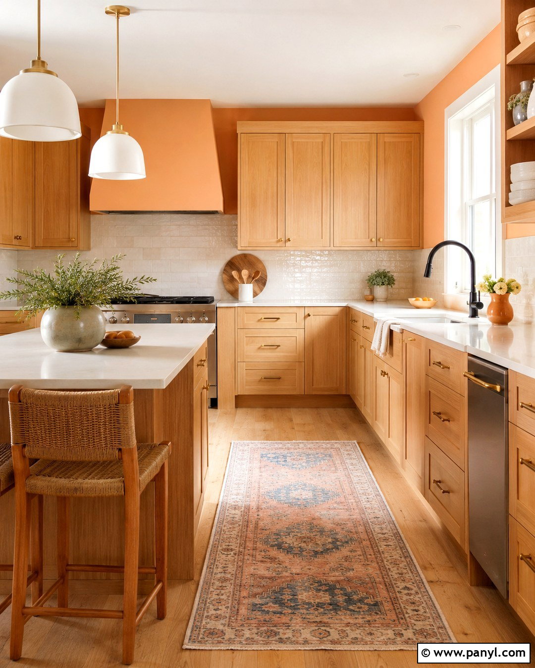 Pale Orange Kitchen With Light Oak Cabinets - 20 Pale Orange Wall Paint Ideas