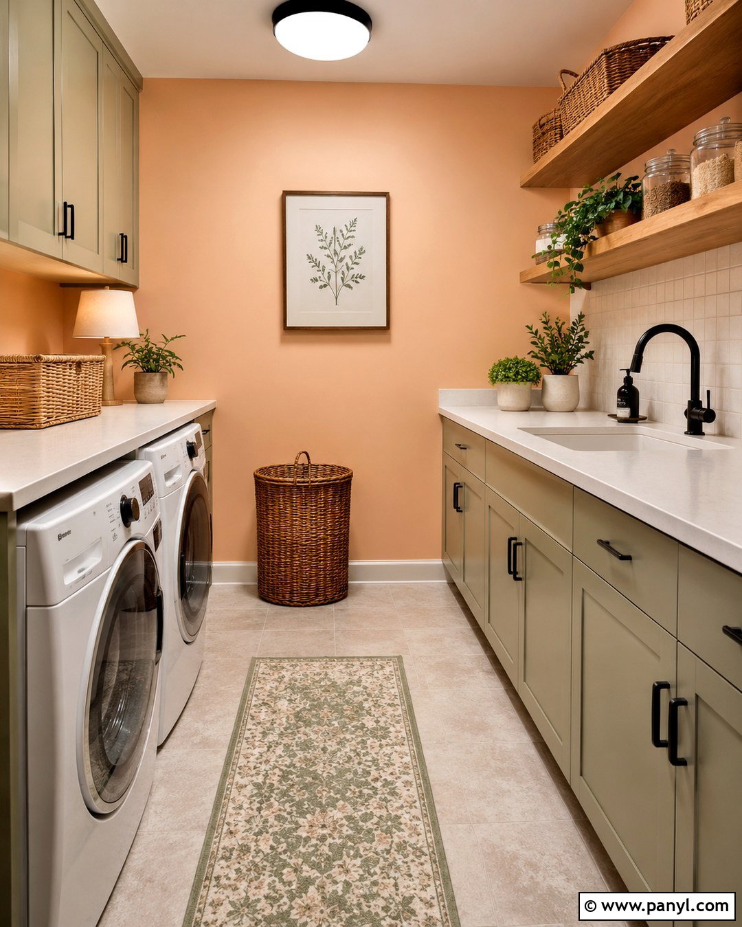 Pale Orange Laundry Room With Sage Cabinets - 20 Pale Orange Wall Paint Ideas