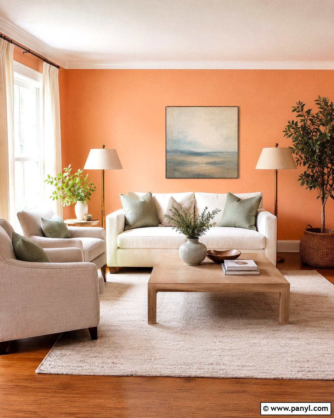 Pale Orange Living Room With Cream Furniture - 20 Pale Orange Wall Paint Ideas