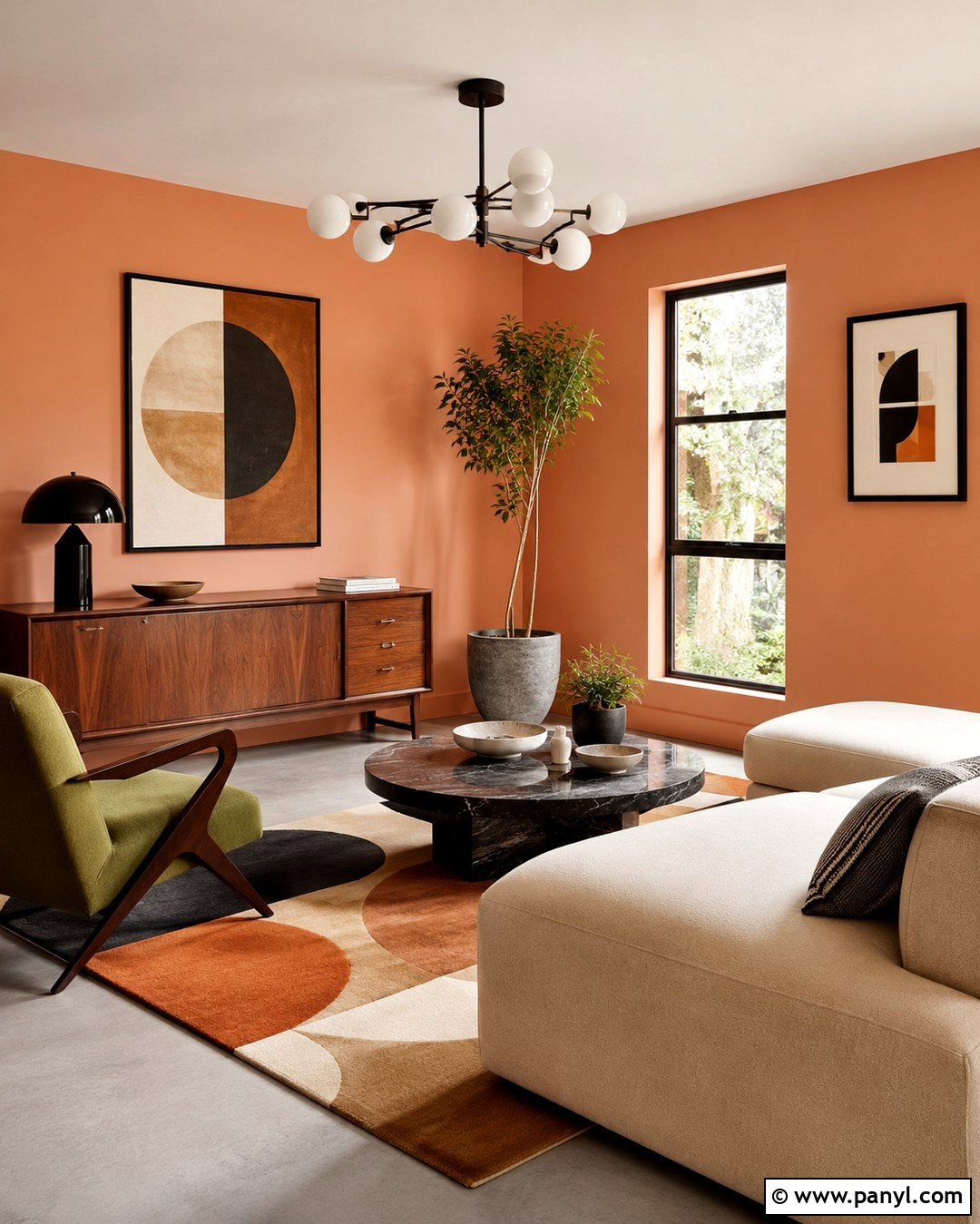 Pale Orange Midcentury Modern Room - 20 Pale Orange Wall Paint Ideas