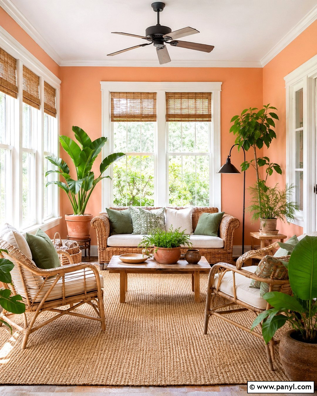 Pale Orange Sunroom With Green Plants - 20 Pale Orange Wall Paint Ideas