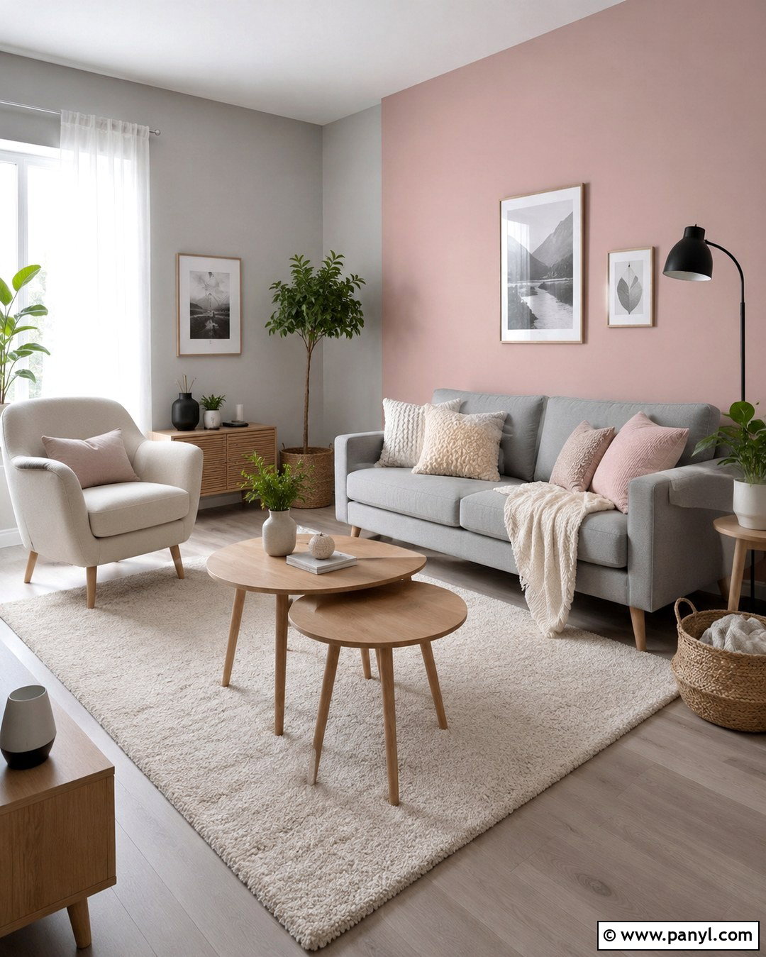 Pale Pink Accent Wall With Scandinavian Grey Room - 20 Grey Room With Pink Accent Wall Ideas