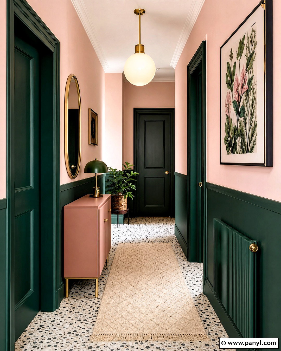Pale Pink And Deep Green Hallway - 20 two tone hallway ideas
