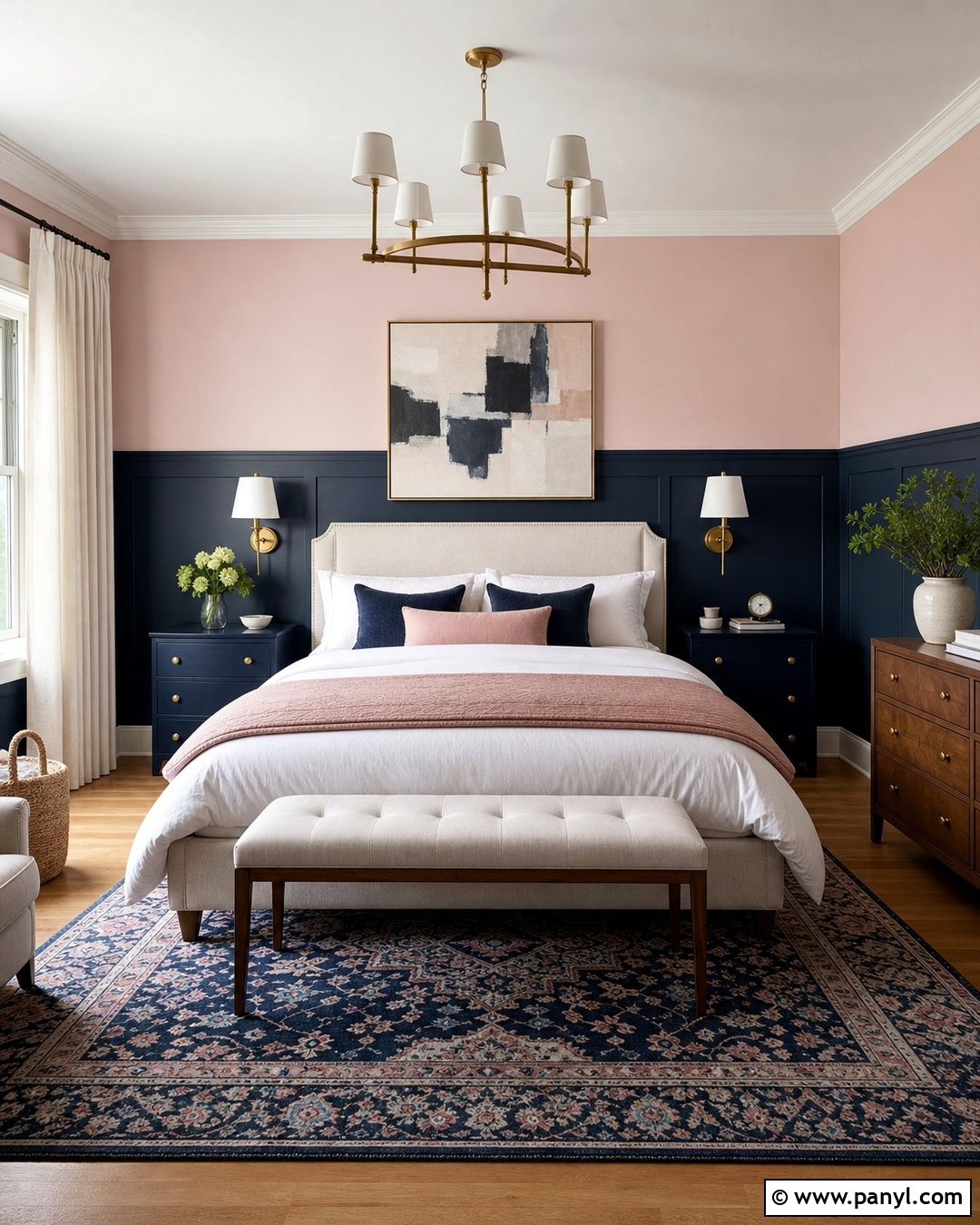 Pale Pink And Navy Two Tone Walls - 45 two tone walls