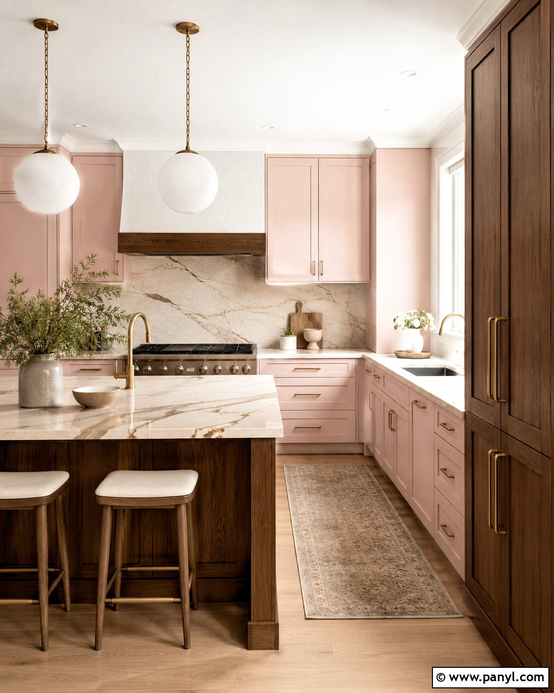 Pale Pink And Walnut Kitchen - 20 popular kitchen color combinations