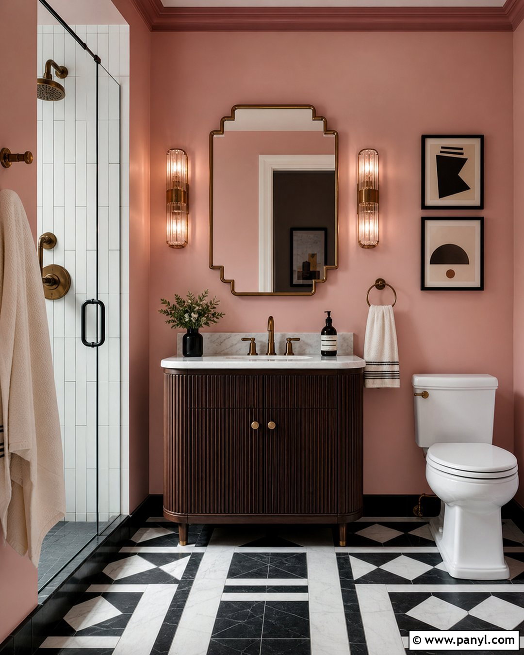 Pale Pink Bathroom Walls With Art Deco Details - 25 Pale Pink Bathroom Walls
