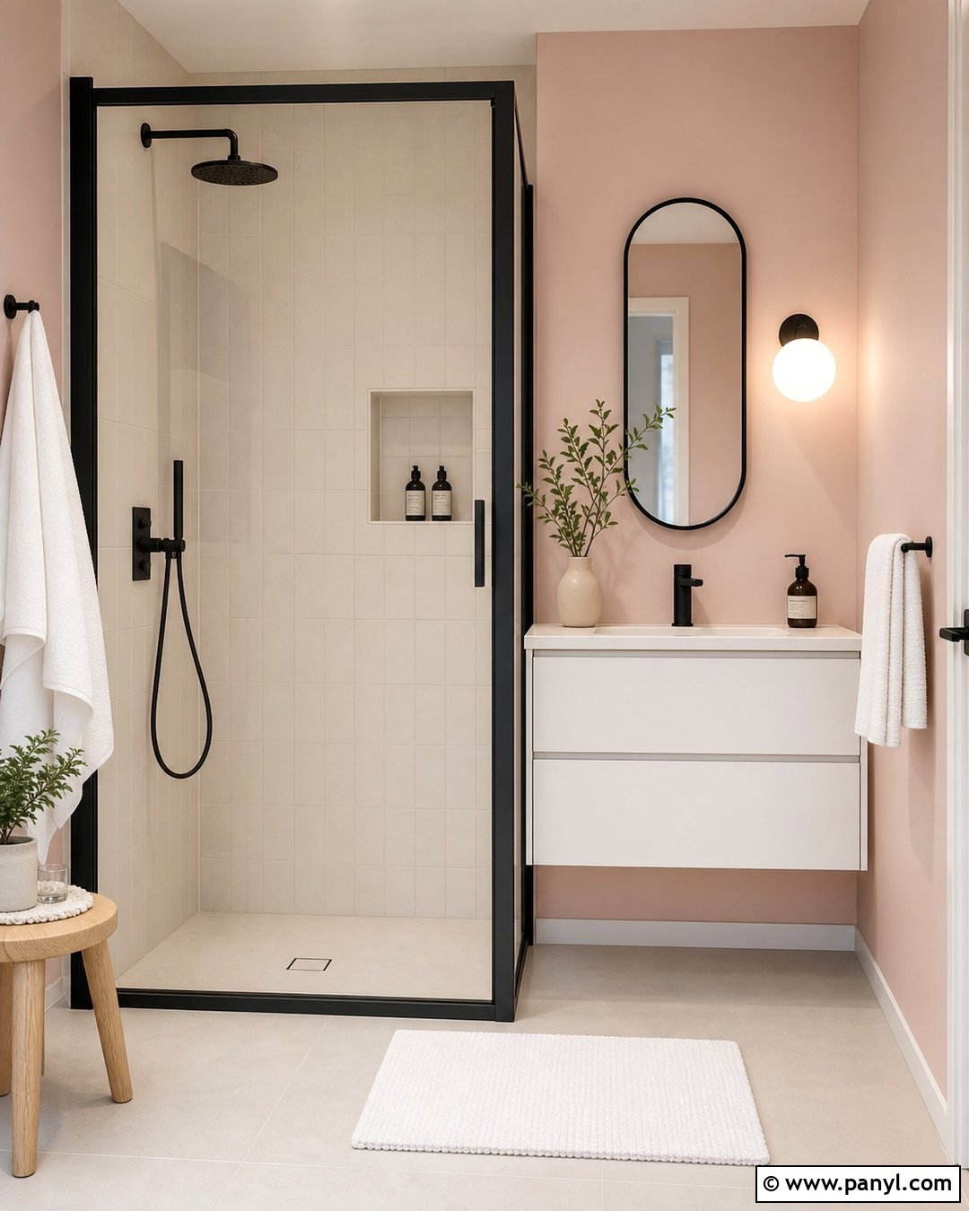 Pale Pink Bathroom Walls With Black Fixtures - 30 pink bathroom walls