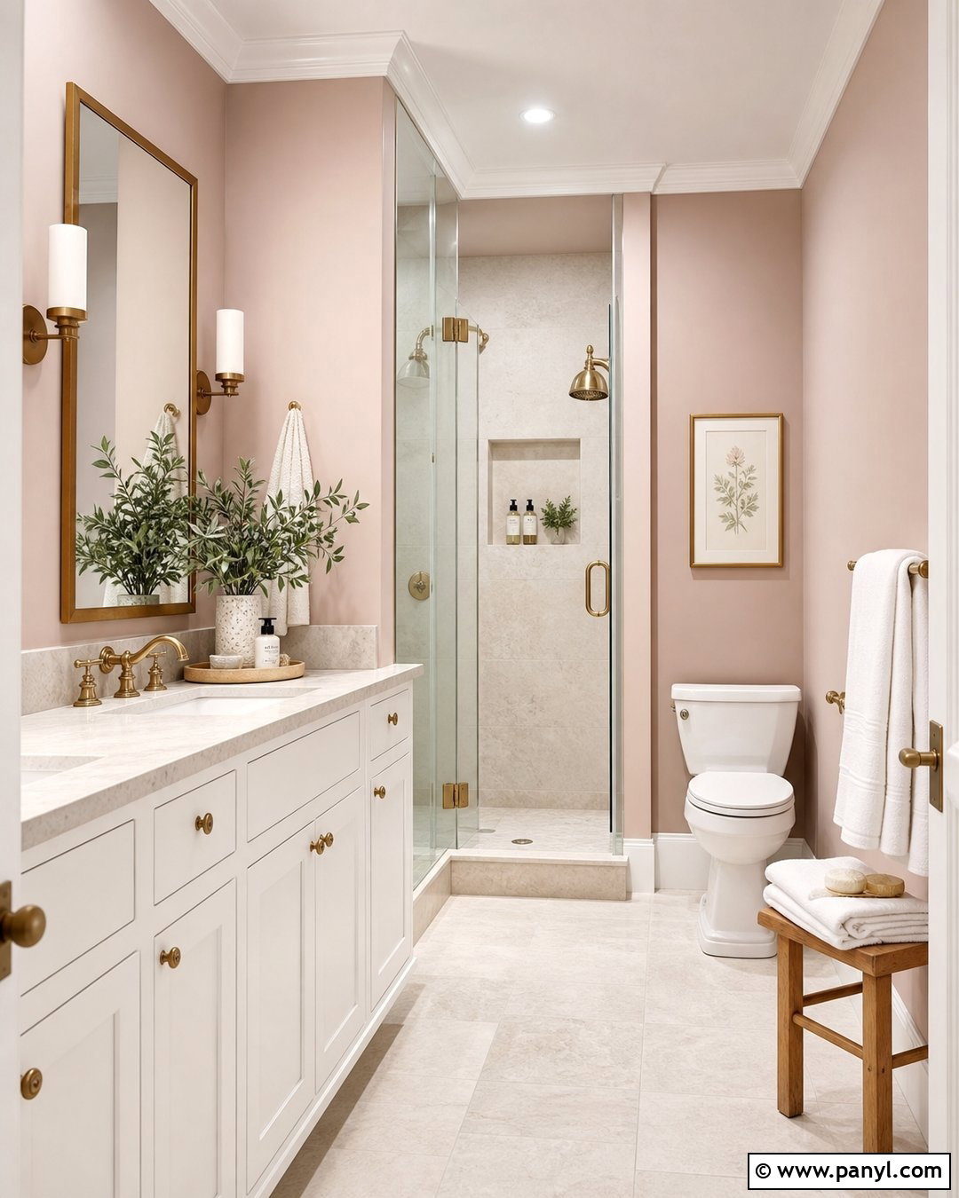 Pale Pink Bathroom Walls With Brass Accents - 25 Pale Pink Bathroom Walls