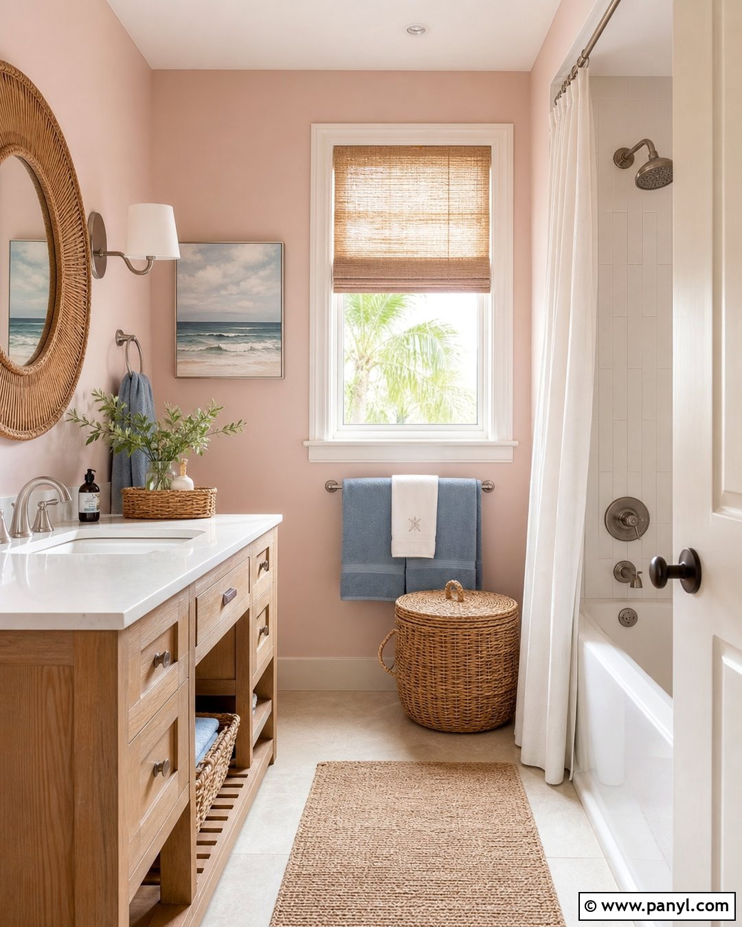 Pale Pink Bathroom Walls With Coastal Decor - 25 Pale Pink Bathroom Walls