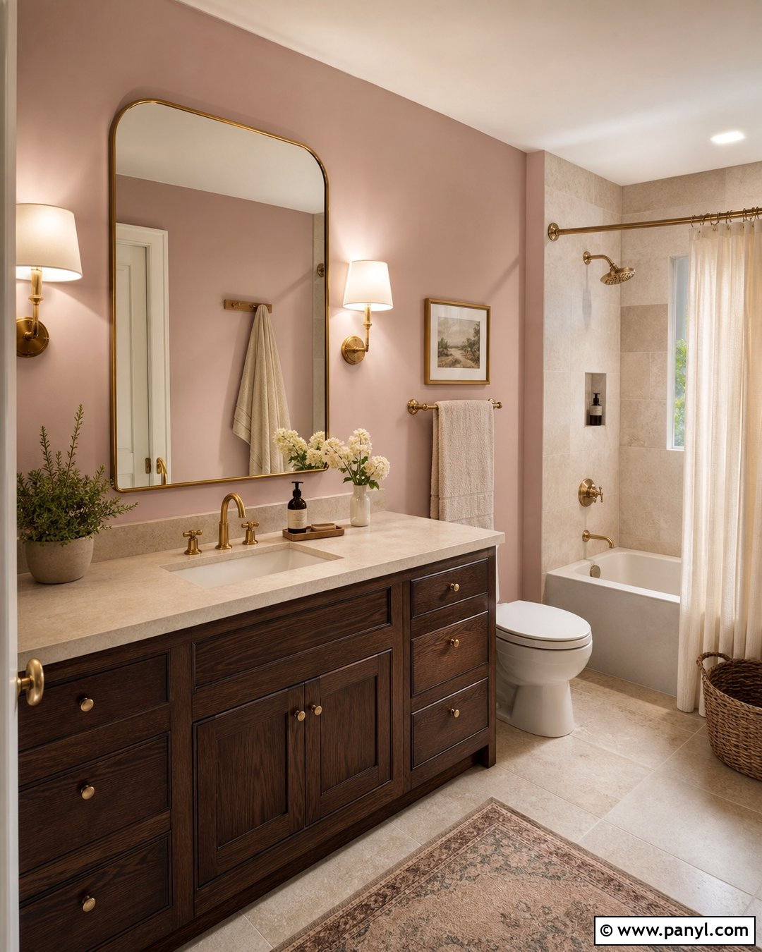 Pale Pink Bathroom Walls With Dark Wood - 25 Pale Pink Bathroom Walls