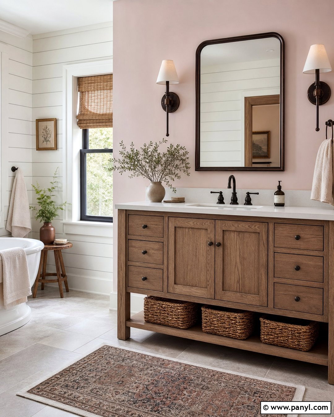 Pale Pink Bathroom Walls With Farmhouse Vanity - 25 Pale Pink Bathroom Walls