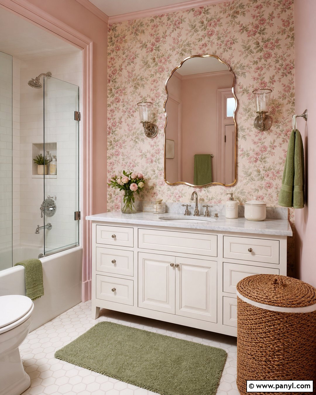 Pale Pink Bathroom Walls With Floral Wallpaper - 25 Pale Pink Bathroom Walls
