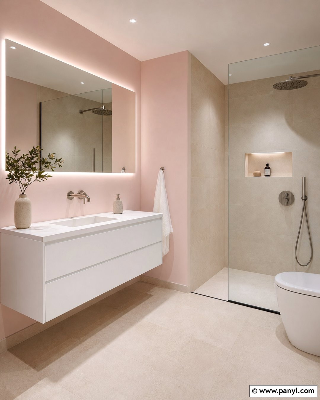Pale Pink Bathroom Walls With Minimal Decor - 25 Pale Pink Bathroom Walls