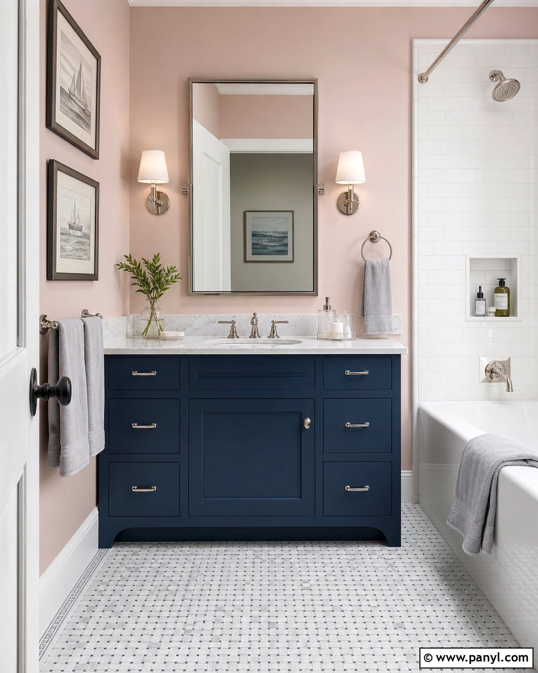 Pale Pink Bathroom Walls With Navy Vanity - 25 Pale Pink Bathroom Walls