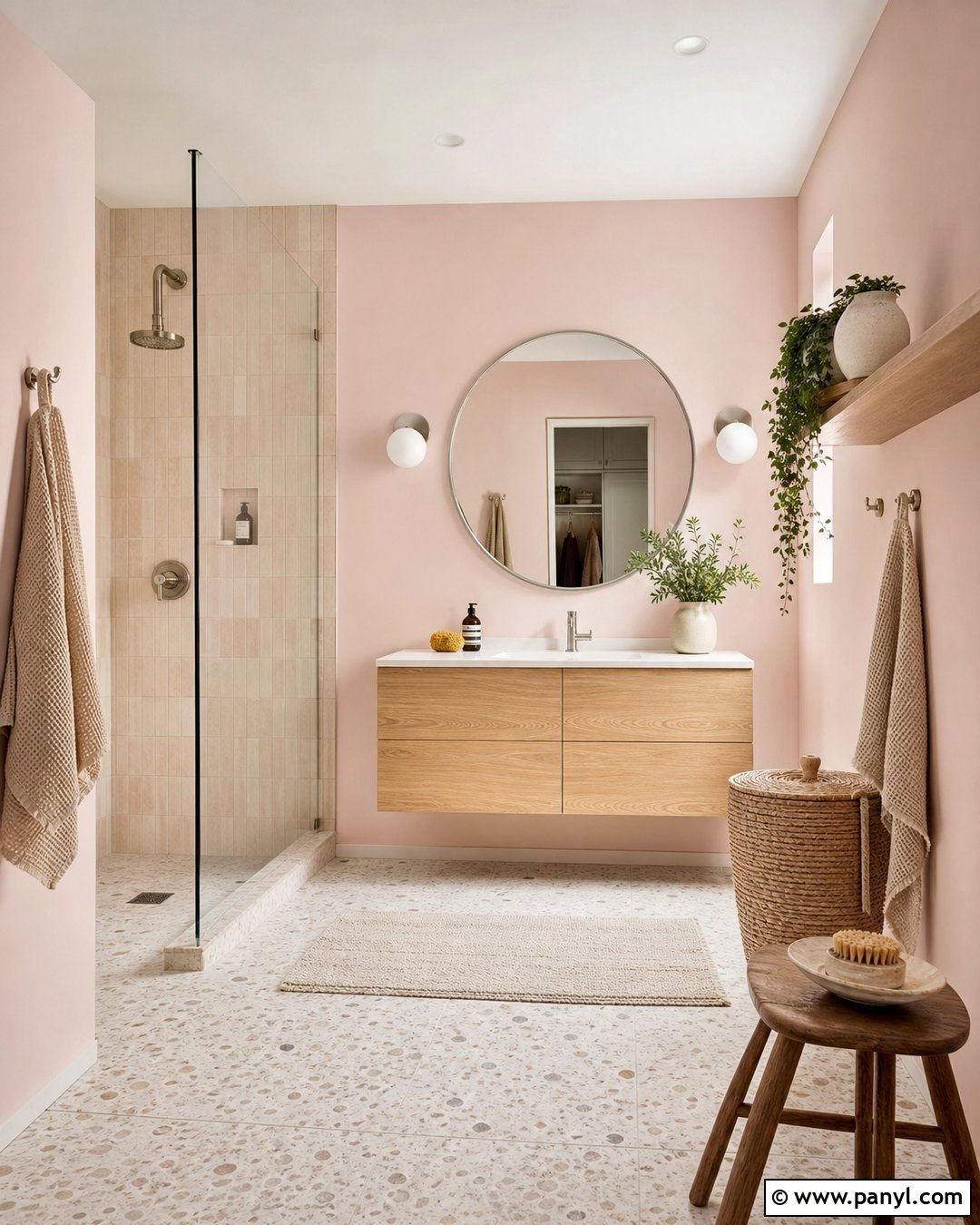 Pale Pink Bathroom Walls With Oak Vanity - 25 Pale Pink Bathroom Walls