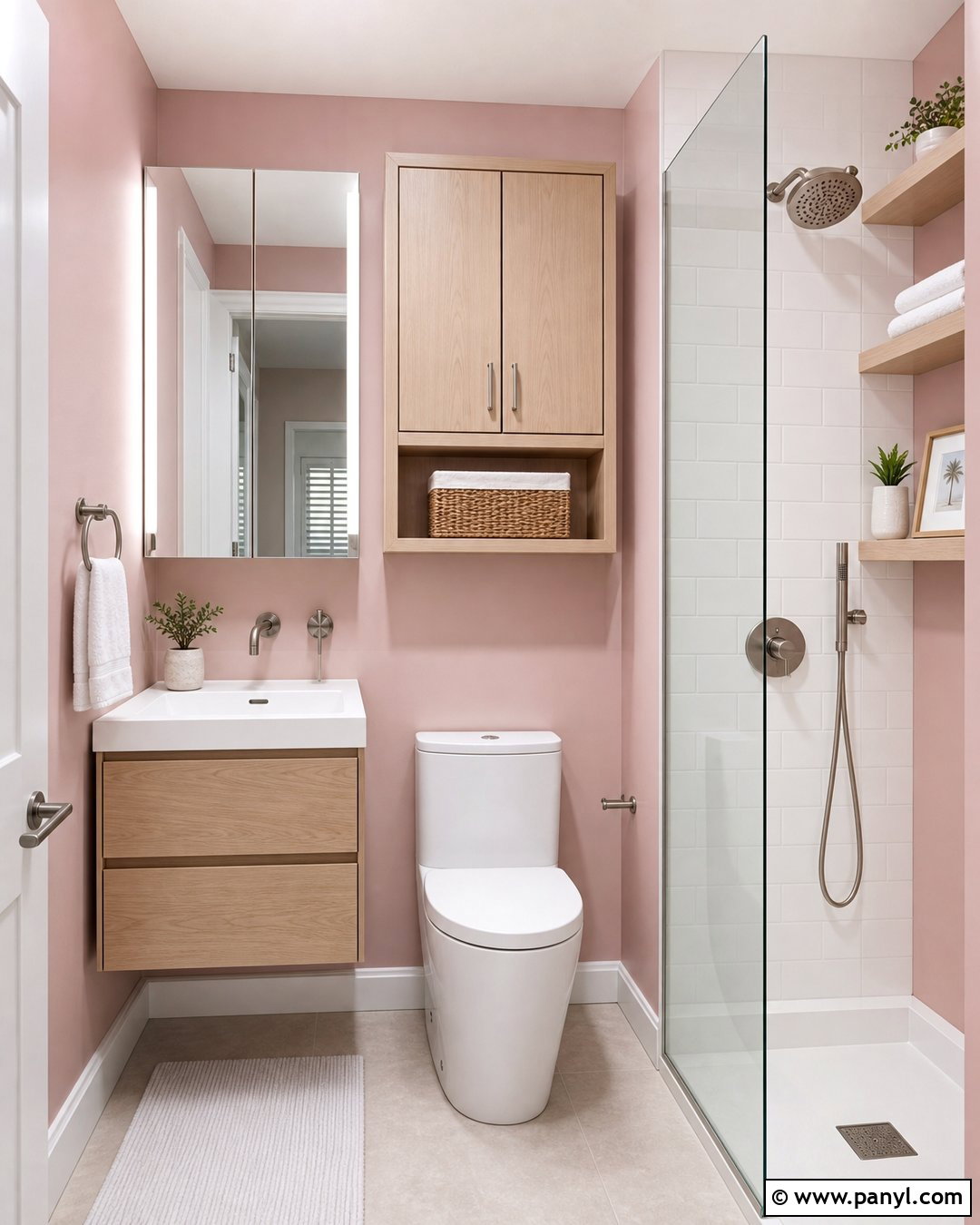 Pale Pink Bathroom Walls With Small Bathroom Storage - 25 Pale Pink Bathroom Walls