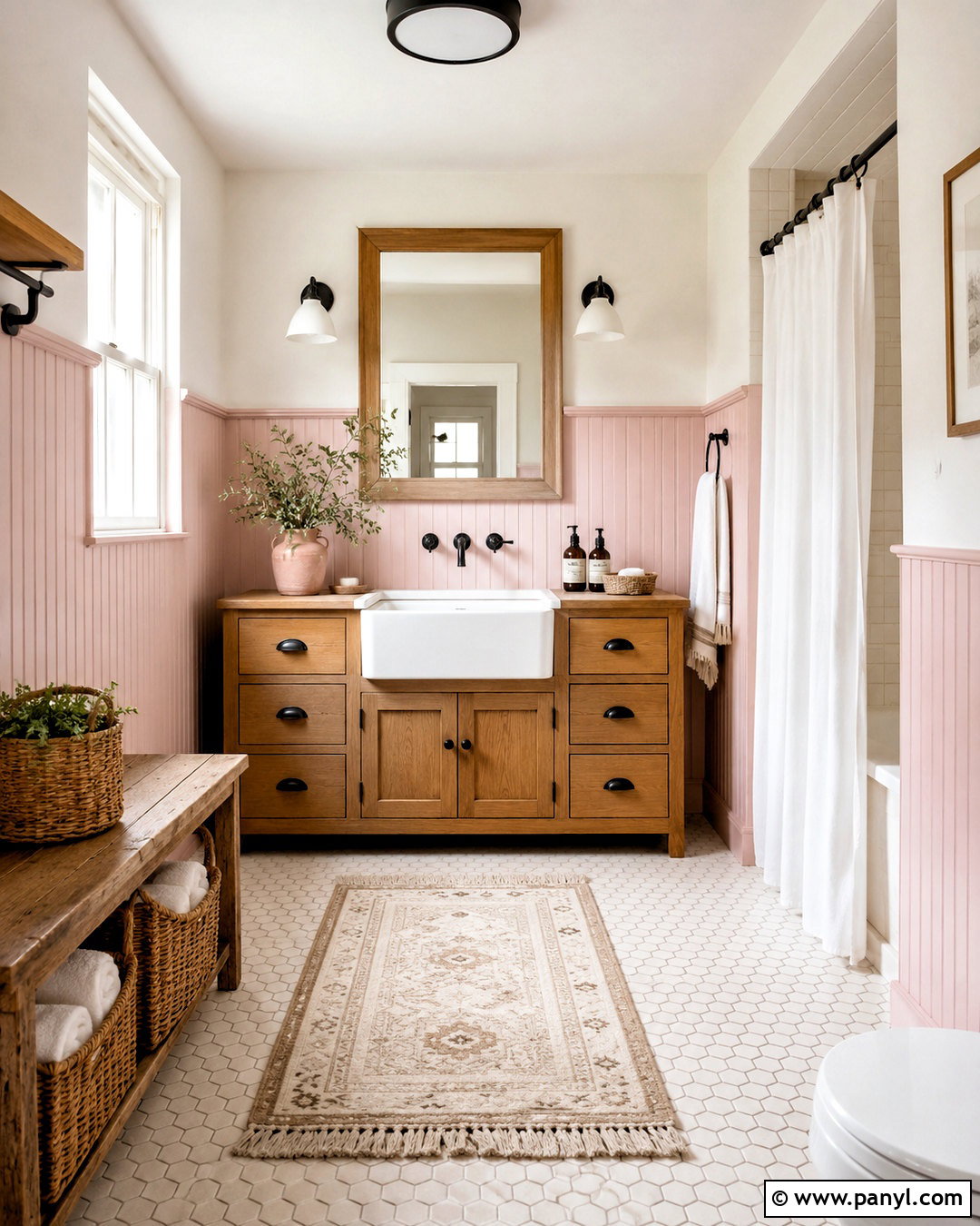 Pale Pink Bathroom With Farmhouse Details - 20 pink bathroom ideas decor ideas