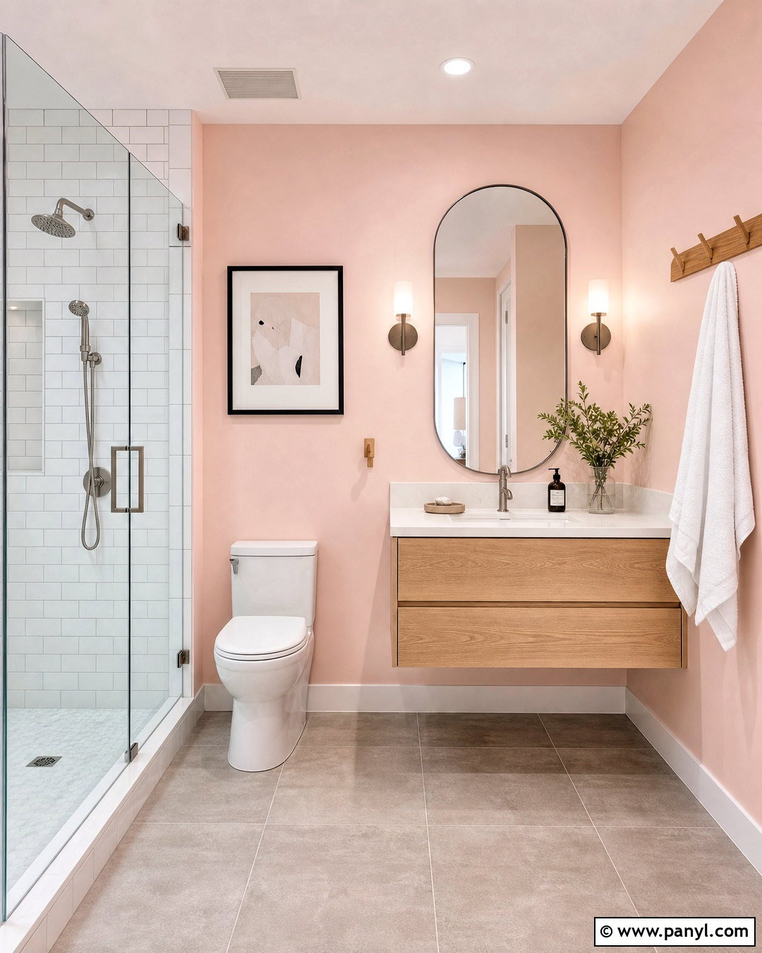 Pale Pink Bathroom With White Oak Vanity - 20 modern pink bathroom ideas