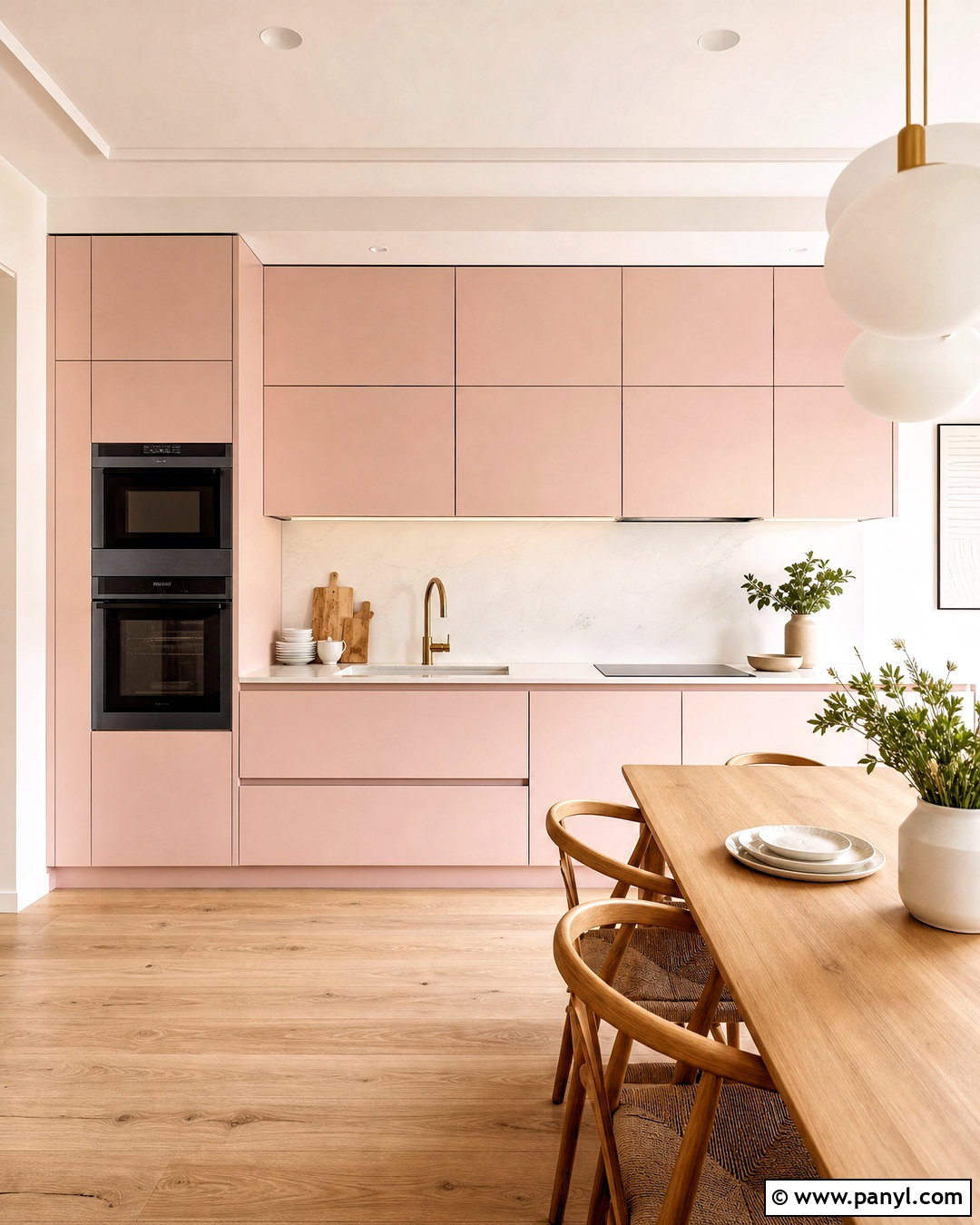 Pale Pink Cabinets With White Quartz - 20 white and pink kitchen ideas