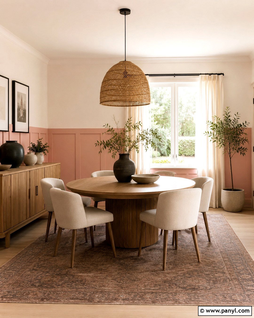 Pale Pink Half Panelled Dining Room - 20 Pink Panelled Walls