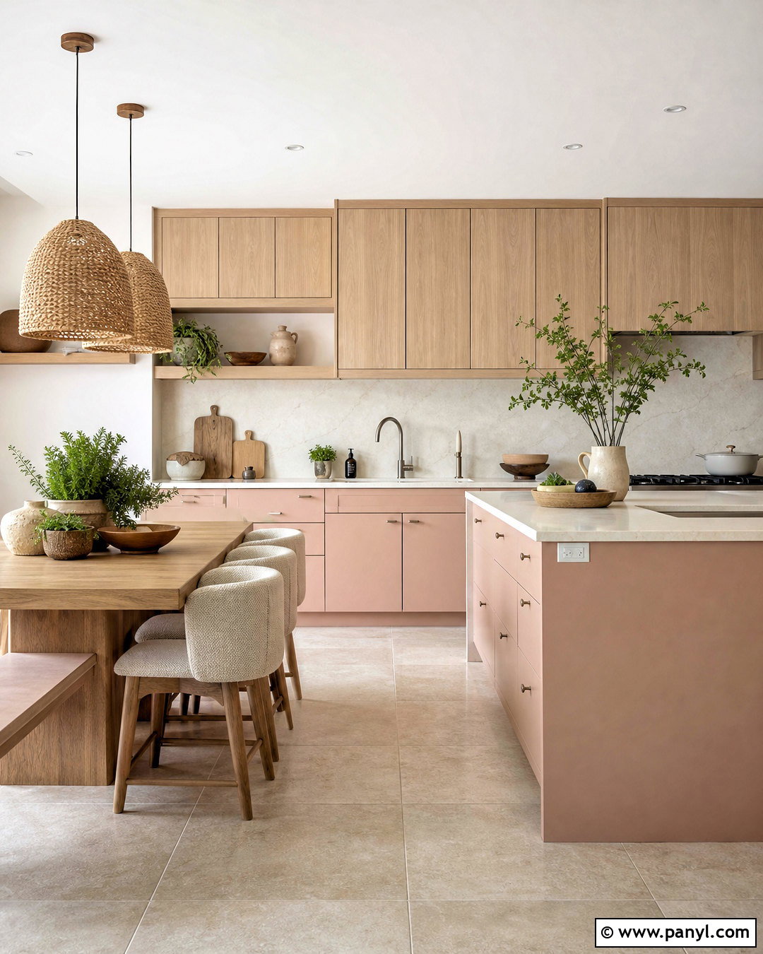 Pale Pink Kitchen With Natural Wood - 20 pale pink kitchen ideas
