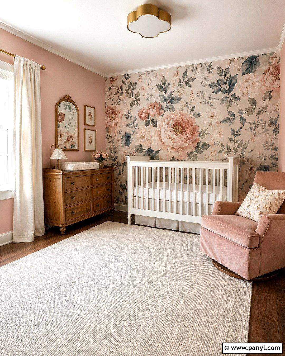 Pale Pink Nursery Walls With Floral Wallpaper - 20 Pale Pink Nursery Walls