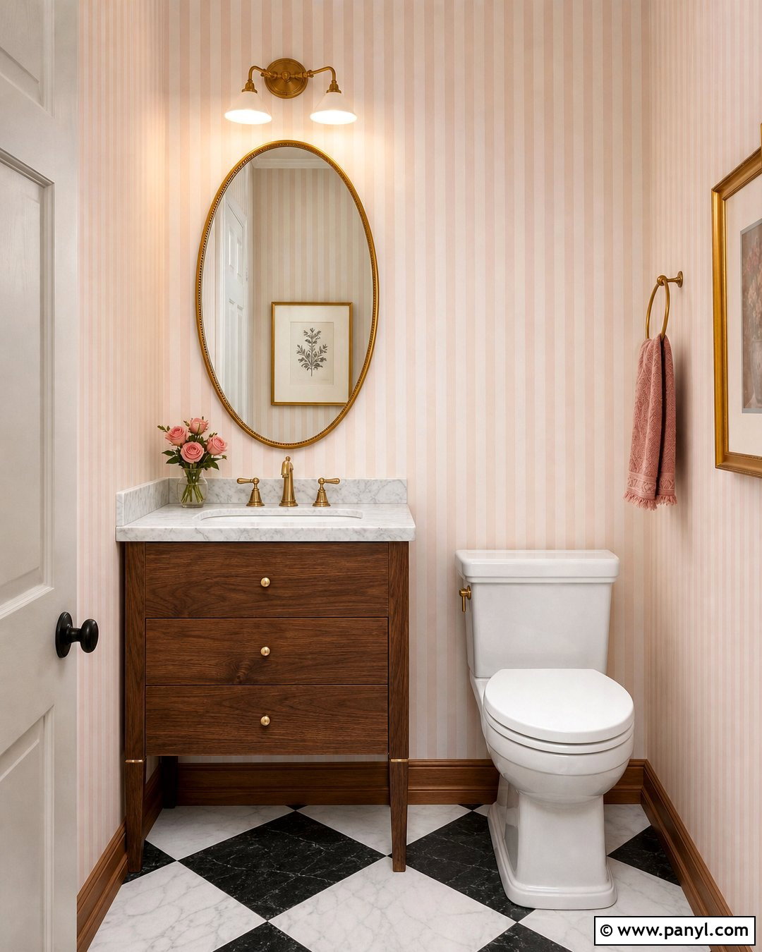 Pale Pink Stripe Powder Room - 30 pink stripe wall ideas