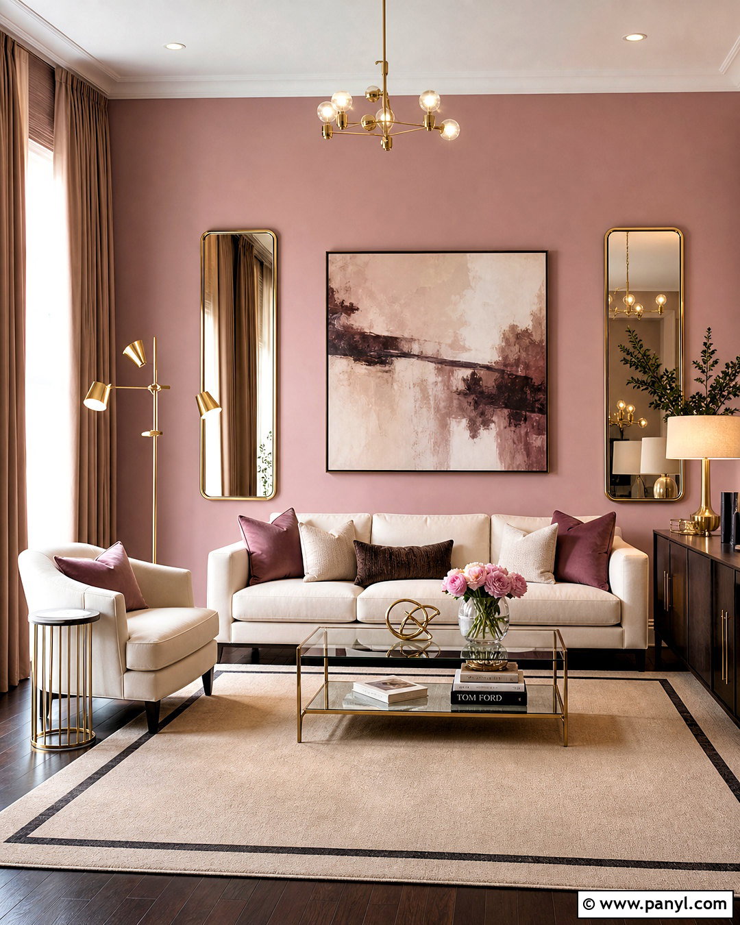 Pale Pink Walls With Brass Decor - 20 pale pink walls