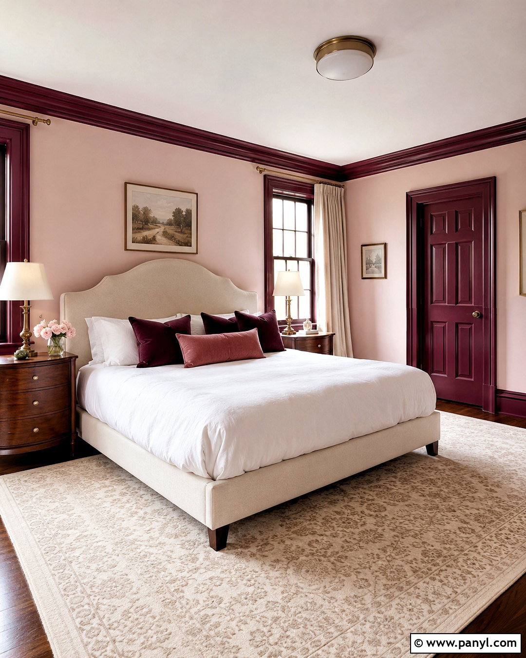 Pale Pink Walls With Burgundy Trim Bedroom - 40 Light Walls With Dark Trim Ideas