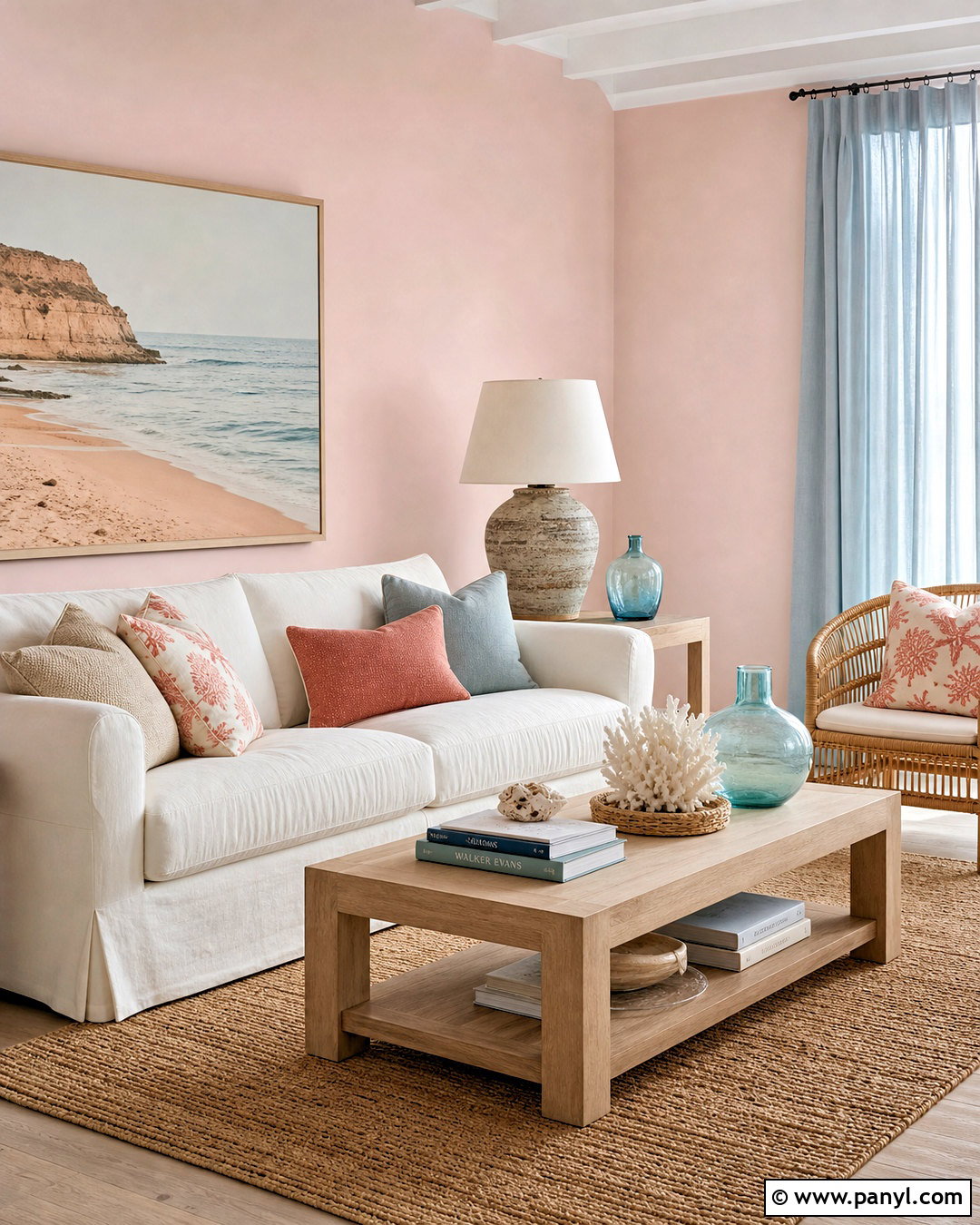 Pale Pink Walls With Coastal Blue Decor - 20 pale pink walls