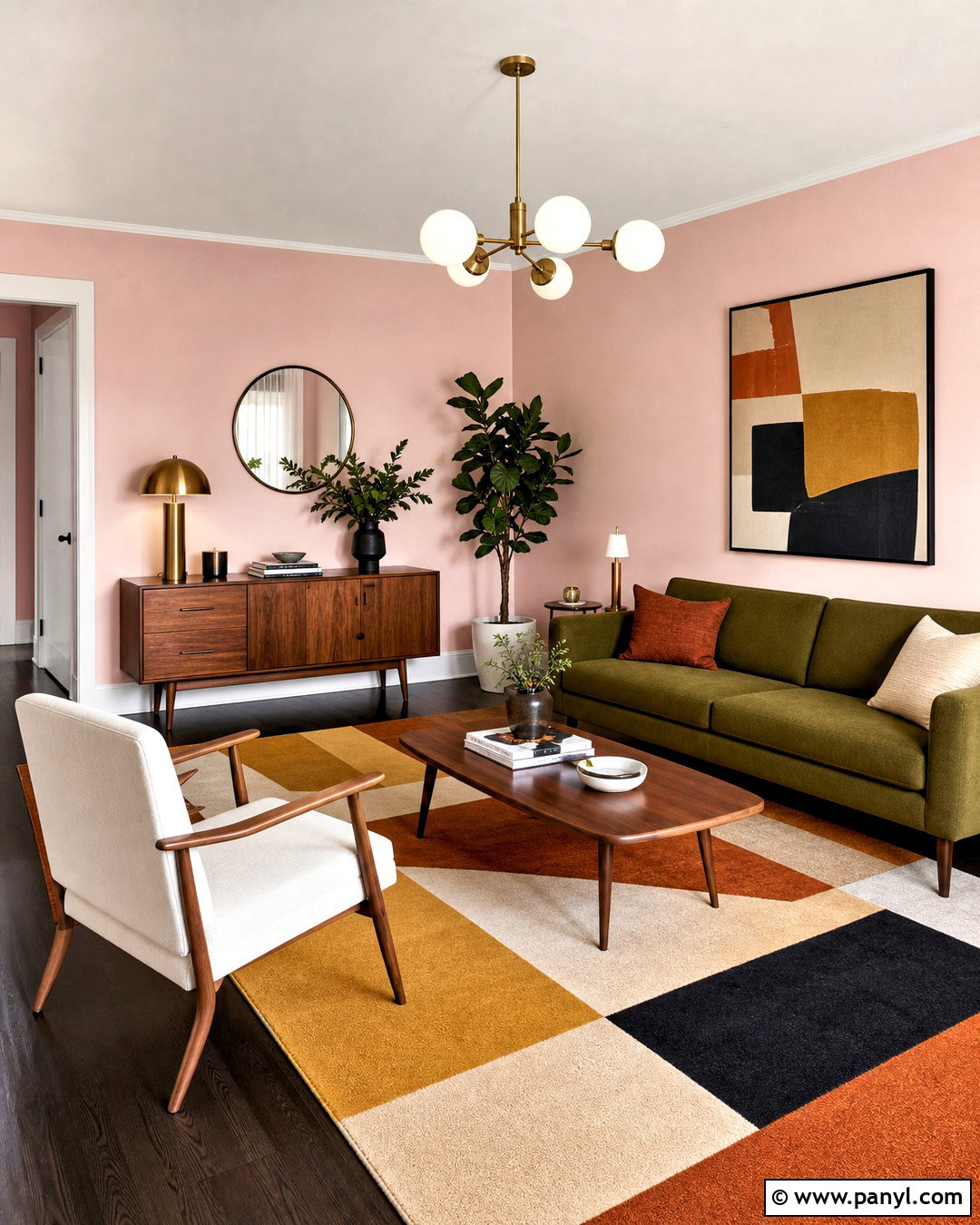 Pale Pink Walls With Midcentury Furniture - 20 pale pink walls