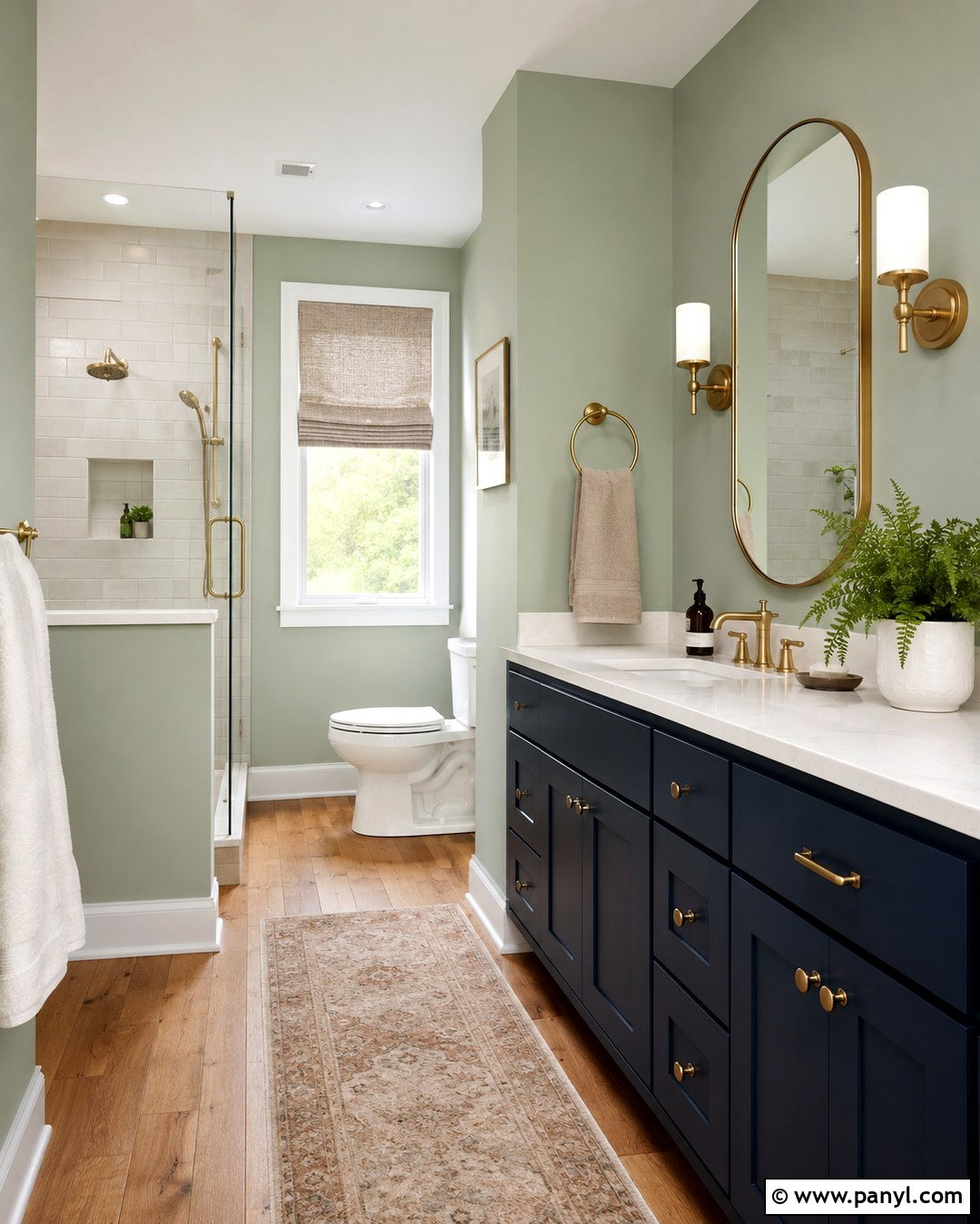 Pale Sage Bathroom Walls With Navy Vanity - 20 Bathroom Wall Color With Blue Vanity Ideas