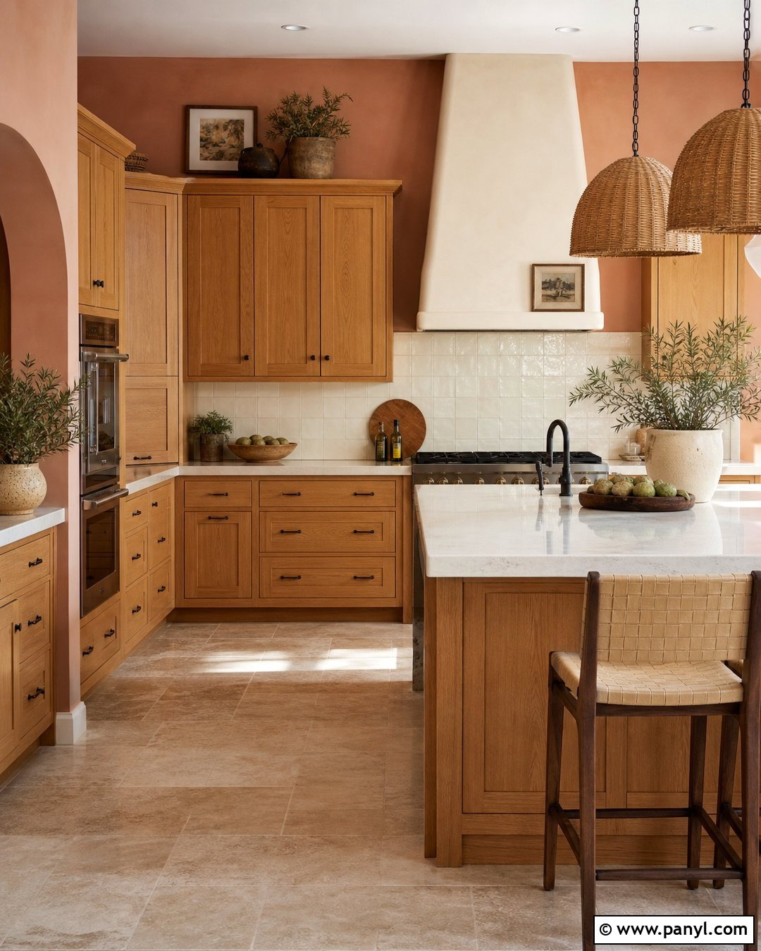 Pale Terracotta Walls With Honey Oak Cabinets - 35 honey oak kitchen cabinets wall color ideas