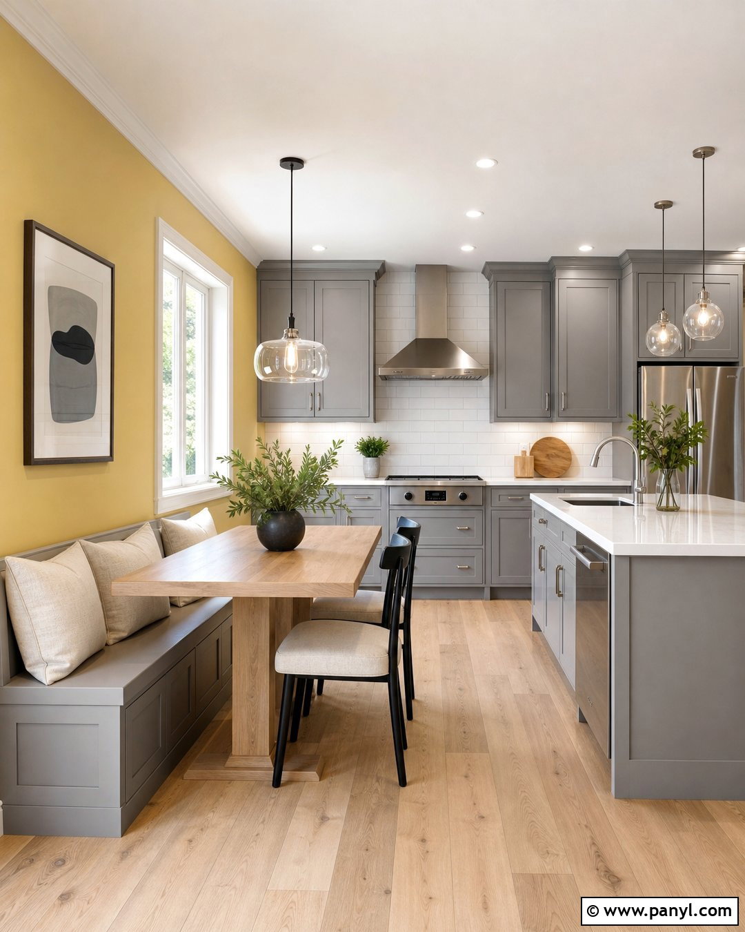 Pale Yellow Accent Wall With Gray Cabinets - 20 Modern Kitchen With Yellow Accent Wall Ideas