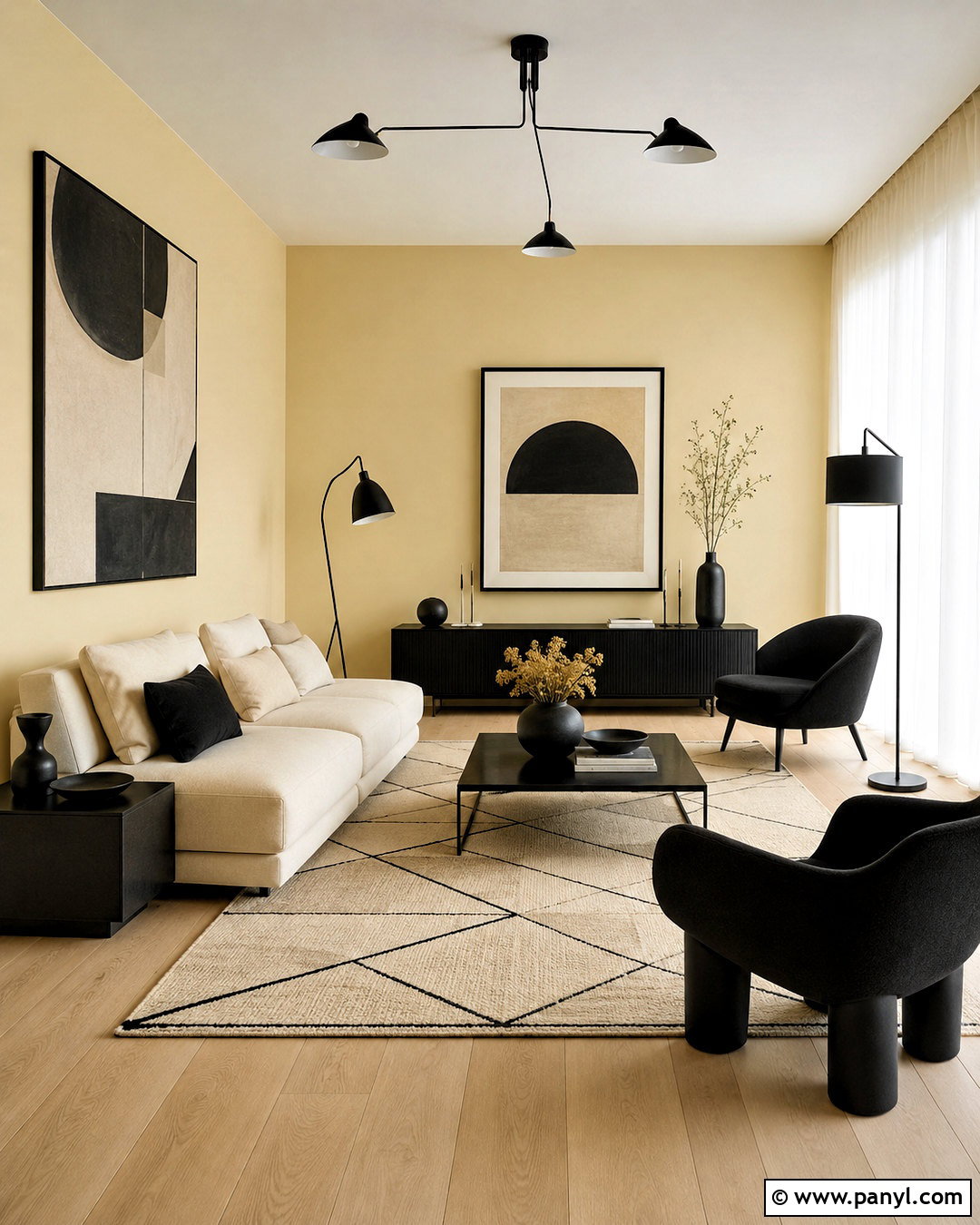 Pale Yellow And Black Modern Living Room - 20 pale yellow color palette ideas