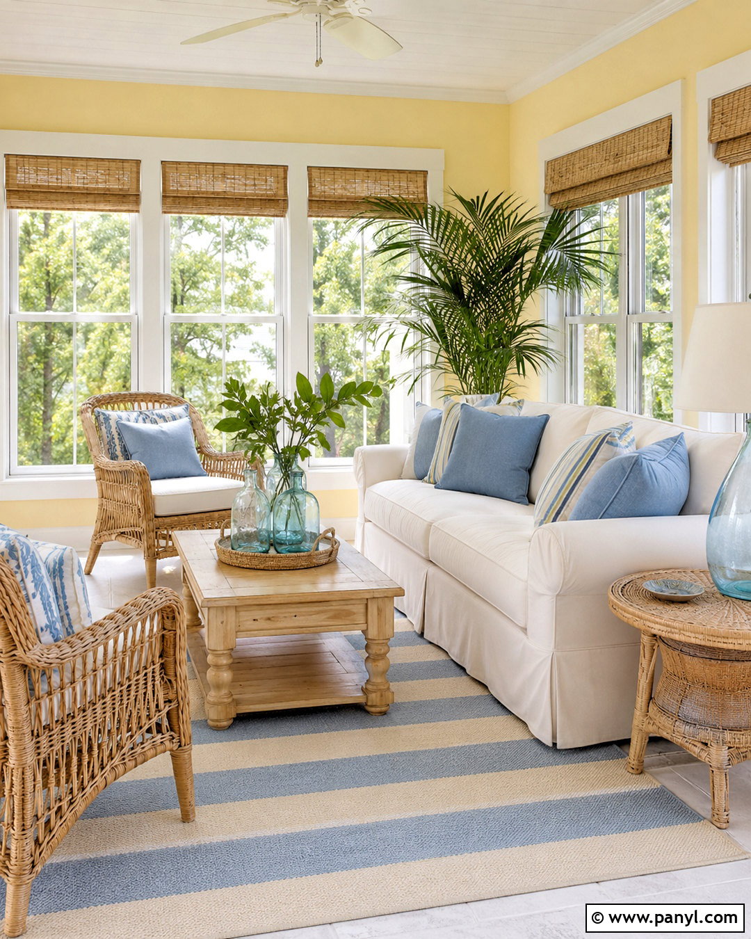 Pale Yellow And Coastal Blue Sunroom - 20 pale yellow color palette ideas