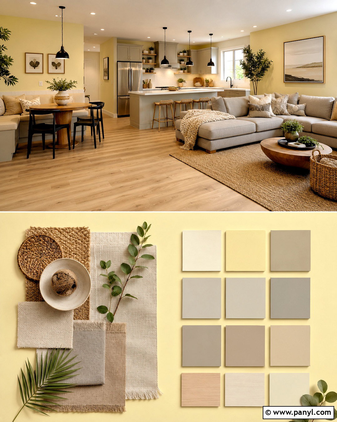 Pale Yellow And Greige Open Plan Room - 20 pale yellow color palette ideas