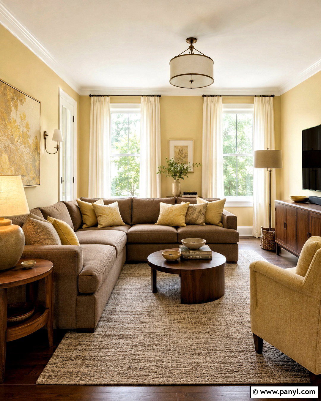 Pale Yellow And Mushroom Brown Living Room - 20 pale yellow color palette ideas