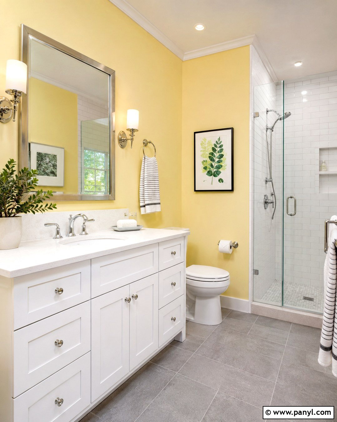 Pale Yellow Bathroom Walls With White Tile - 20 Yellow Walls Bathroom Ideas