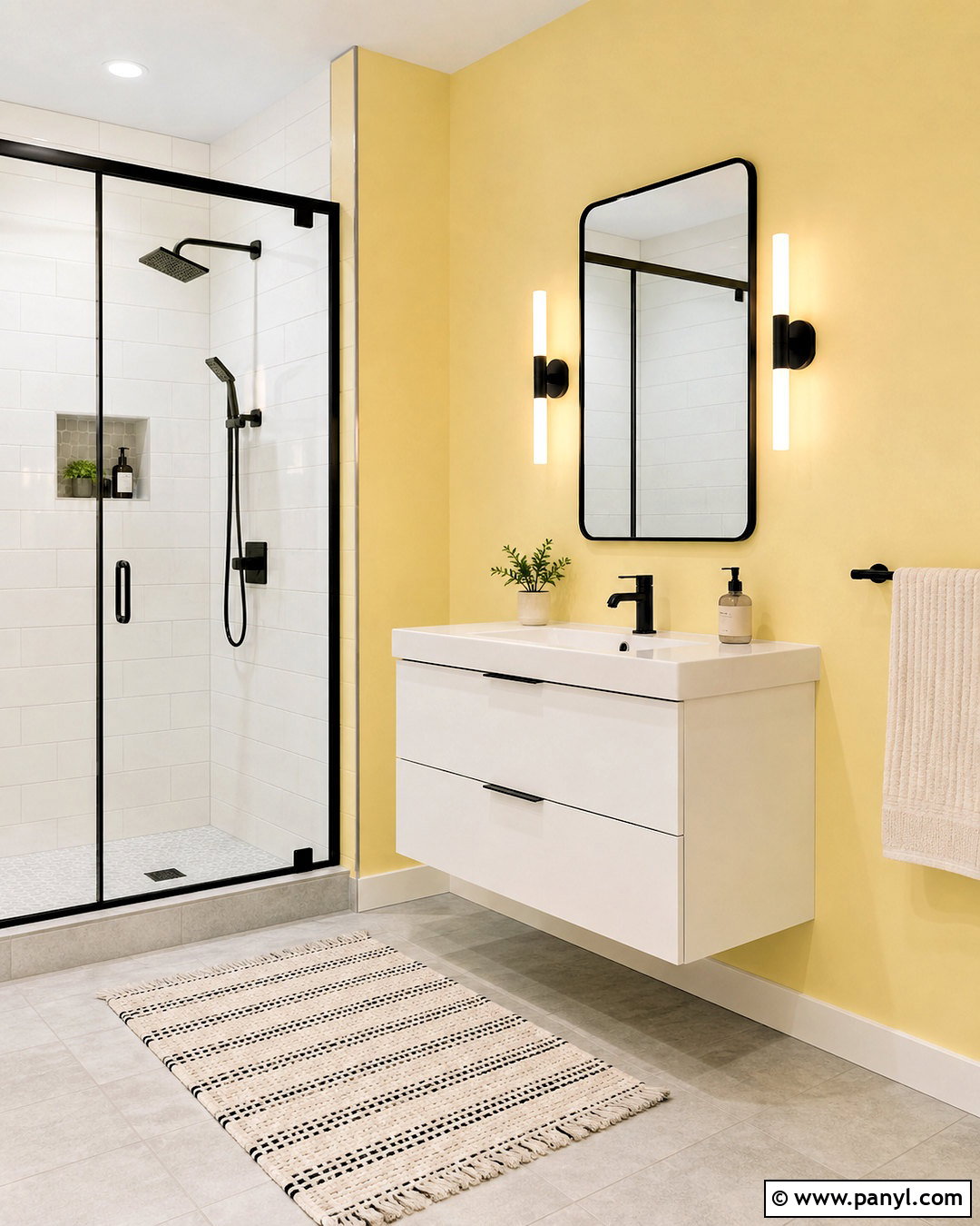 Pale Yellow Bathroom With Black Fixtures - 20 pale yellow bathroom ideas