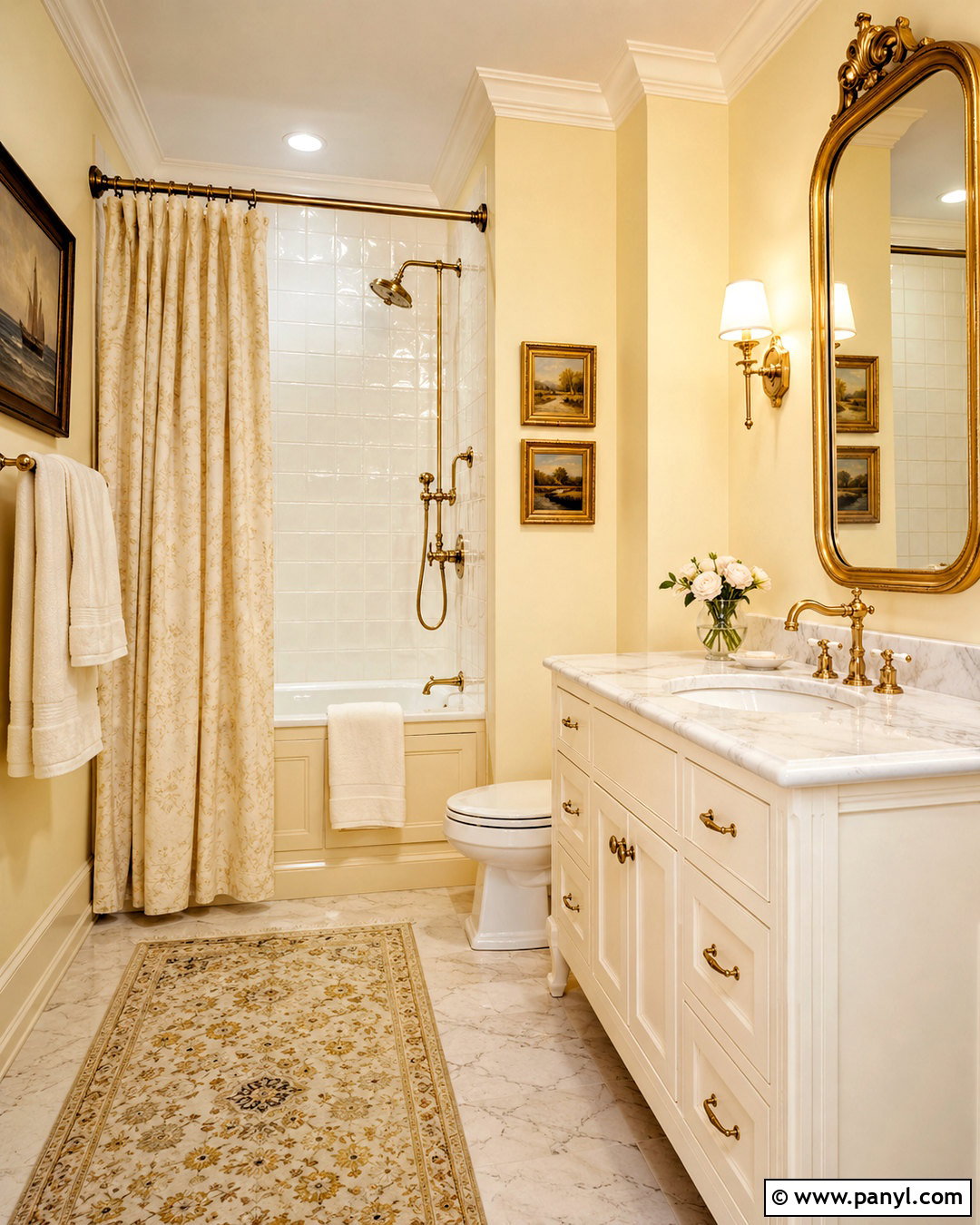 Pale Yellow Bathroom With Brass Hardware - 20 pale yellow bathroom ideas