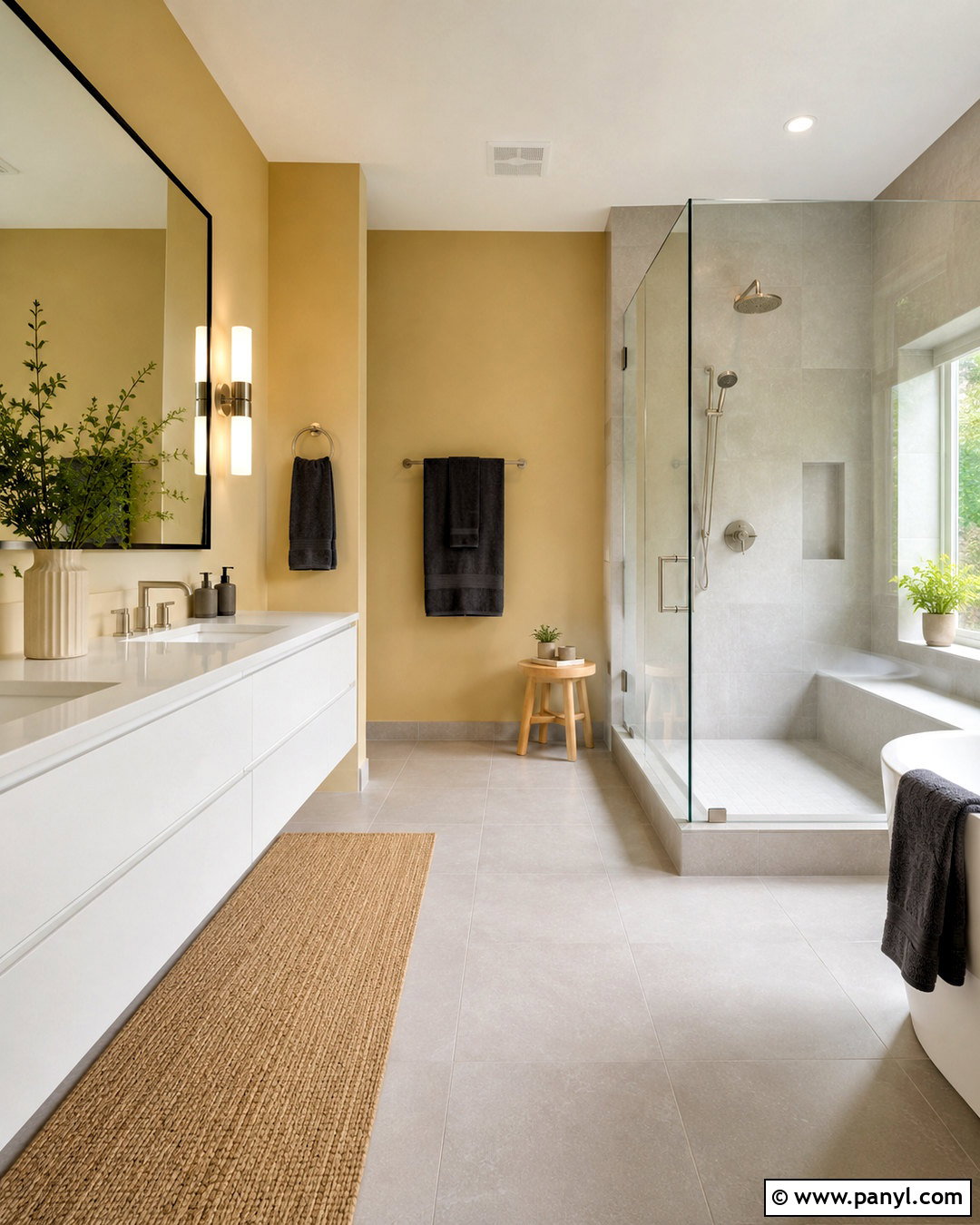Pale Yellow Bathroom With Gray Tile - 20 pale yellow bathroom ideas